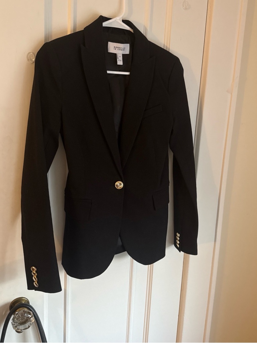 Derek Lam Black Tailored Single-Button Blazer with Gold Buttons